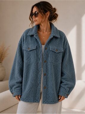 Davi & Dani Oversized Sherpa Shacket Faux Suede Lined